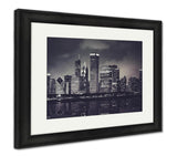 Framed Print, Chicago Night Time Skyline Photo With Michigan Lake Reflection Chicago Illinois freeshipping - betonier