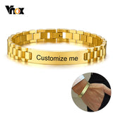 Vnox Gold Tone Stainless Steel Mens ID Bracelets Free Engraving Laser Name Date Customize Gift