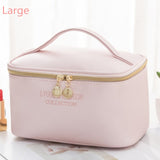 PURDORED 1 Pc  Large Women Cosmetic Bag PU Leather Waterproof  Zipper Make Up Bag Travel Washing Makeup  Organizer Beauty Case