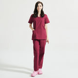 High Quality V-neck Scrub Tops Beauty Salon Nursing Elastic Waist Pants Unisex Breathable Surgery Uniform Medical Accessories