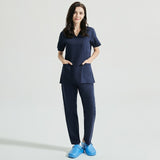 High Quality V-neck Scrub Tops Beauty Salon Nursing Elastic Waist Pants Unisex Breathable Surgery Uniform Medical Accessories