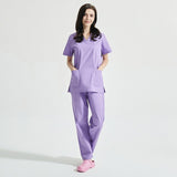 High Quality V-neck Scrub Tops Beauty Salon Nursing Elastic Waist Pants Unisex Breathable Surgery Uniform Medical Accessories