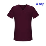 High Quality V-neck Scrub Tops Beauty Salon Nursing Elastic Waist Pants Unisex Breathable Surgery Uniform Medical Accessories