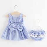 NEW Newborn Baby Girls Clothes Sleeveless Dress+Briefs 2PCS Outfits Set Striped Printed Cute Clothing Sets Summer Sunsuit 0-24M