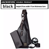 JackKevin Men's Fashion Crossbody Bag Theftproof Rotatable Button Open Leather Chest Bags Men Shoulder Bags Chest Waist Pack