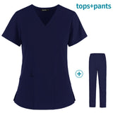 Hot Sales Nurse Uniform Women Short Sleeve Neck Tops Working Uniform Blouse Scrubs Workwear Nursing Women Scrubs Pants Elastic