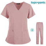 Hot Sales Nurse Uniform Women Short Sleeve Neck Tops Working Uniform Blouse Scrubs Workwear Nursing Women Scrubs Pants Elastic