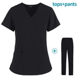 Hot Sales Nurse Uniform Women Short Sleeve Neck Tops Working Uniform Blouse Scrubs Workwear Nursing Women Scrubs Pants Elastic