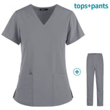 Hot Sales Nurse Uniform Women Short Sleeve Neck Tops Working Uniform Blouse Scrubs Workwear Nursing Women Scrubs Pants Elastic