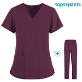 Hot Sales Nurse Uniform Women Short Sleeve Neck Tops Working Uniform Blouse Scrubs Workwear Nursing Women Scrubs Pants Elastic