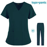 Hot Sales Nurse Uniform Women Short Sleeve Neck Tops Working Uniform Blouse Scrubs Workwear Nursing Women Scrubs Pants Elastic