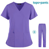 Hot Sales Nurse Uniform Women Short Sleeve Neck Tops Working Uniform Blouse Scrubs Workwear Nursing Women Scrubs Pants Elastic