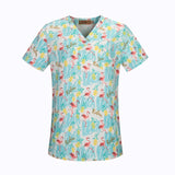 htthdd new cotton Pink flamingo printing nurse scrubs uniform beauty salon nursing uniform lab uniform Scrub uniform Work clothe