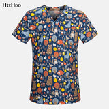 htthdd new cotton Pink flamingo printing nurse scrubs uniform beauty salon nursing uniform lab uniform Scrub uniform Work clothe