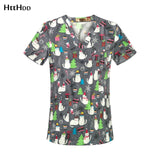 htthdd new cotton Pink flamingo printing nurse scrubs uniform beauty salon nursing uniform lab uniform Scrub uniform Work clothe