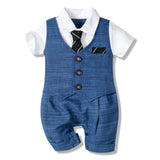 Newborn Infant Baby Boys Gentleman Jumpsuit Button Romper Formal Clothes  Baby Boy Clothes