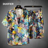 Mens Set Short Sleeve Hawaiian Shirt And Shorts Summer Casual Floral Shirt Beach Two Piece Suit 2021 New Fashion Men Sets S-5XL