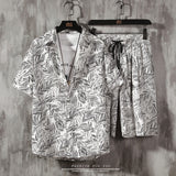 Mens Set Short Sleeve Hawaiian Shirt And Shorts Summer Casual Floral Shirt Beach Two Piece Suit 2021 New Fashion Men Sets S-5XL