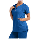 Stretch V-Neck Scrub Top for Women Solid Short Sleeve T-Shirt Beauty Salon Nurse Uniform with Pocket Care Workers Blouse