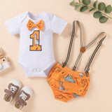 Infant Baby Boy Dinosaur Bowtie Romper Bodysuit Funny First Birthday Outfits Set Baby Clothes Baby's Sets Clothing Sets
